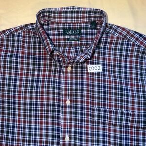Lauren Ralph Lauren Mens Large Regular Fit Stretch Plaid Button Down Shirt Navy